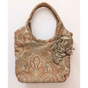 Jennifer Taylor Floral Paisley Tapestry Top Handle Bag Silk Floral Applique